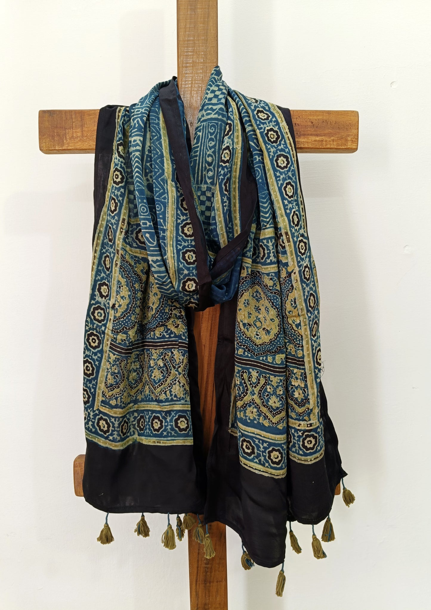 Handblock Printed Ajrakh Modal Stole- S2