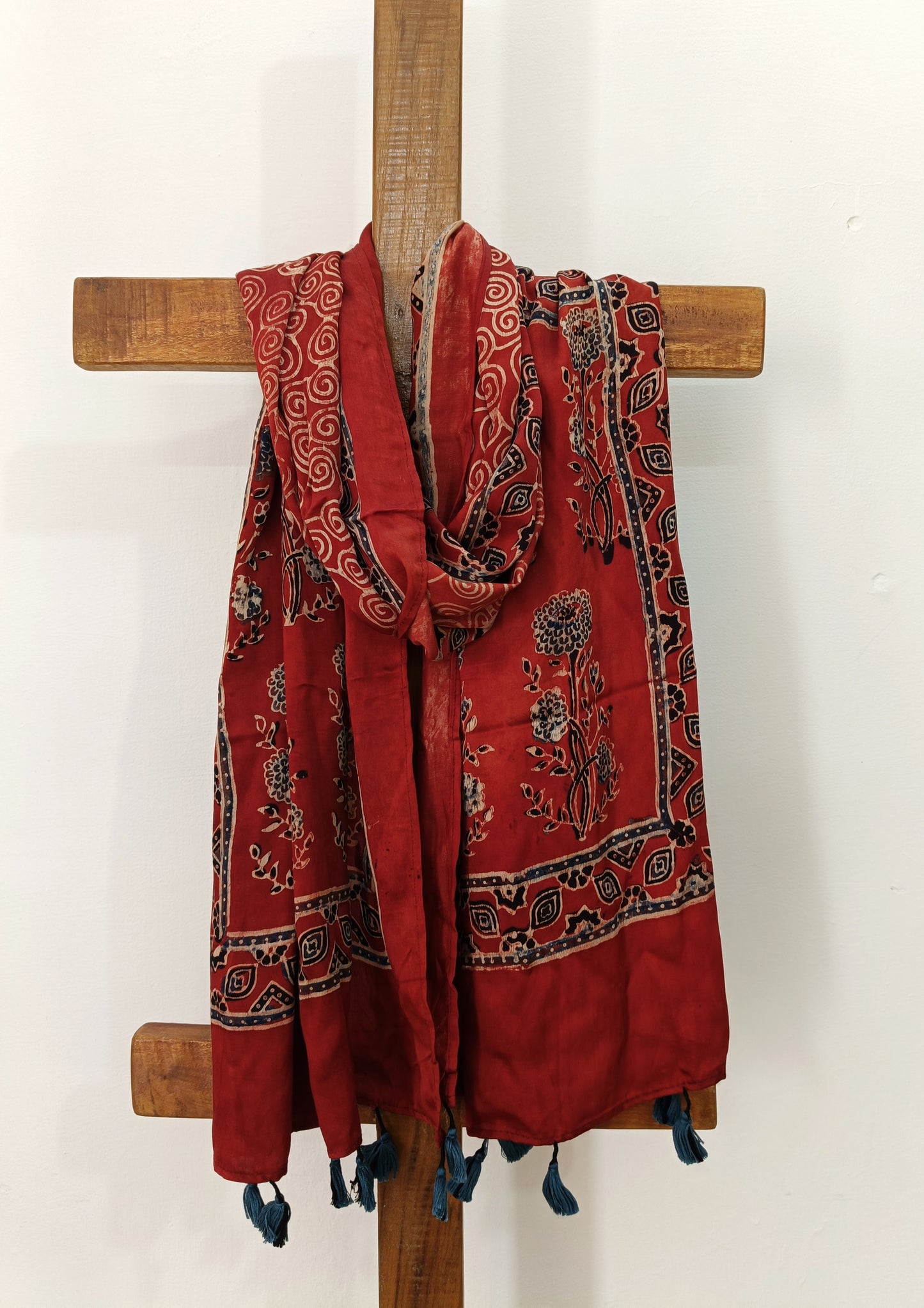Handblock Printed Ajrakh Modal Stole- S6