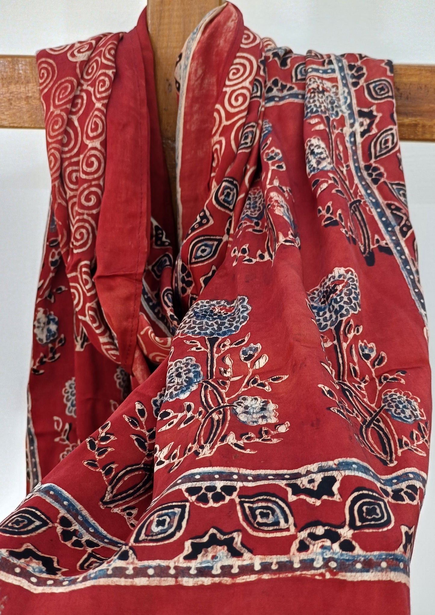 Handblock Printed Ajrakh Modal Stole- S6