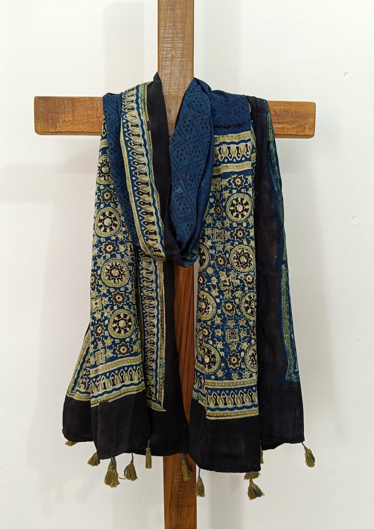 Handblock Printed Ajrakh Modal Stole- S8