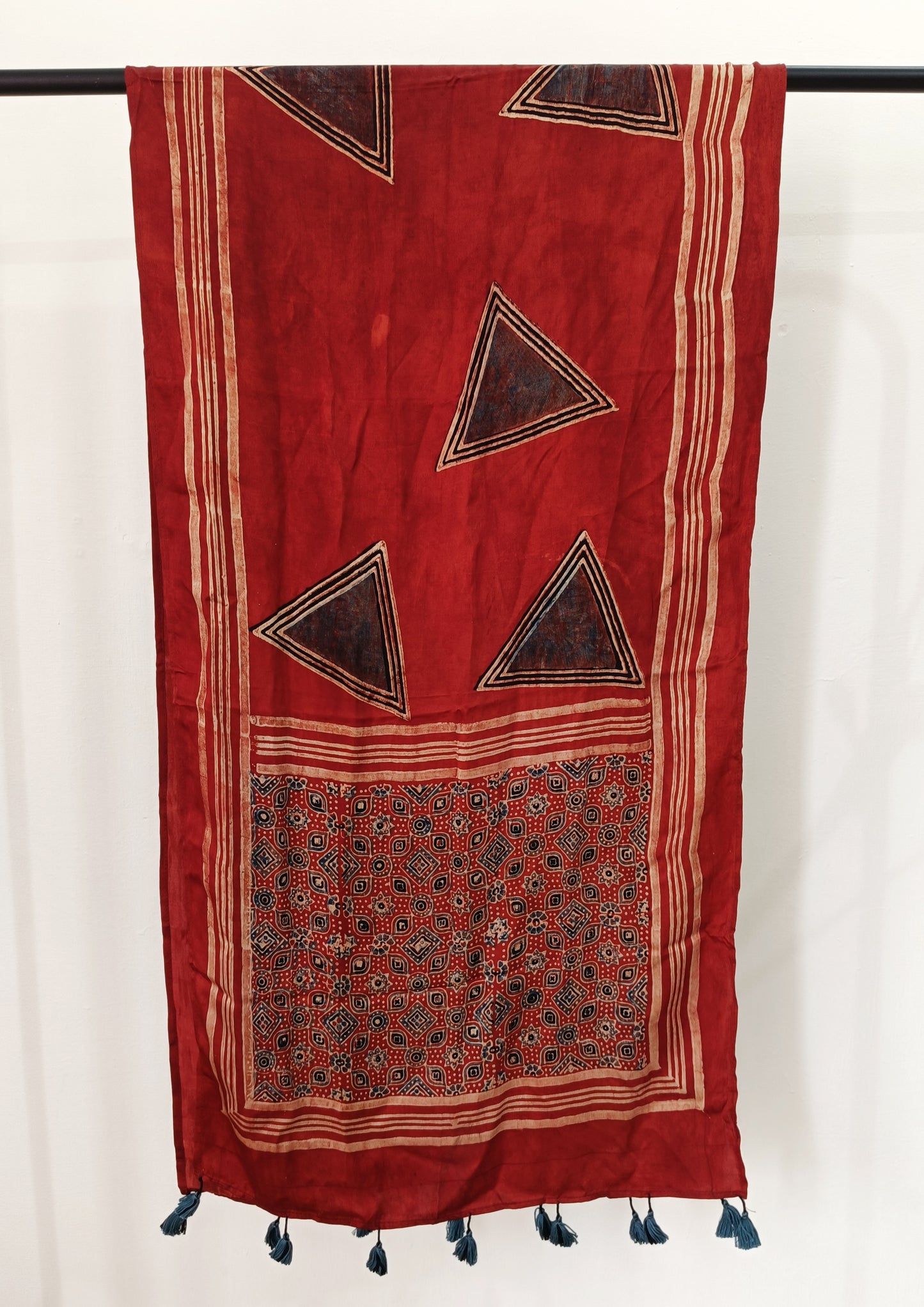 Handblock Printed Ajrakh Modal Stole- S7