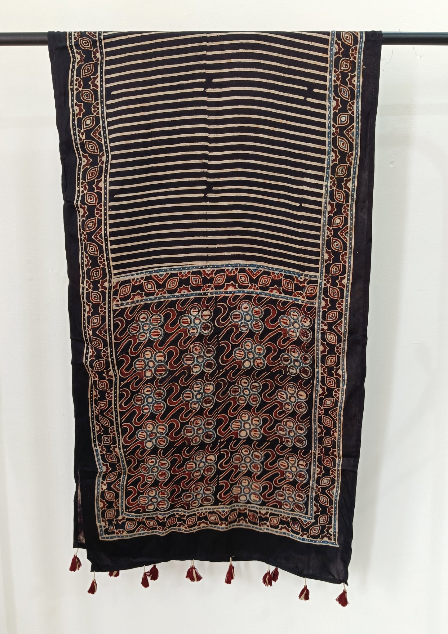 Handblock Printed Ajrakh Modal Stole- S4