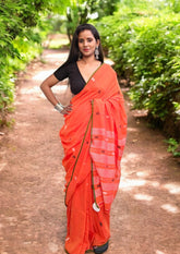 Cotton Jamdani Arrow Buti Saree- Orange