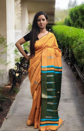 Bhagalpuri Tussar Silk Saree- 2 Mustard & Green
