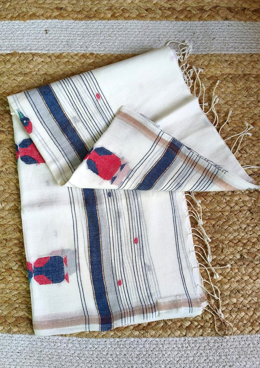 Jamdani Stole- Chidiya- White w1