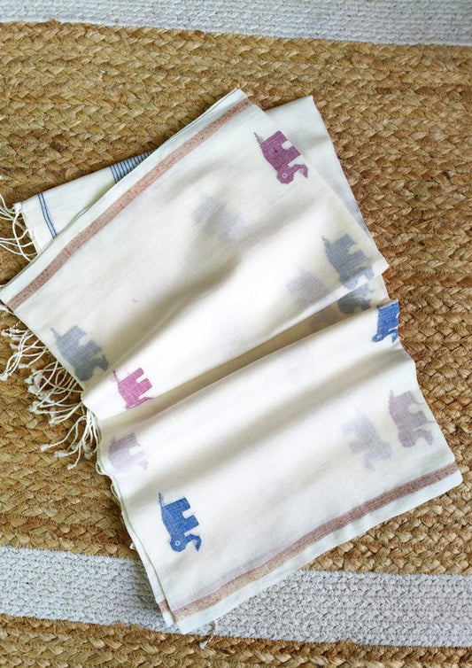 Jamdani Stole - Hathi - White w2