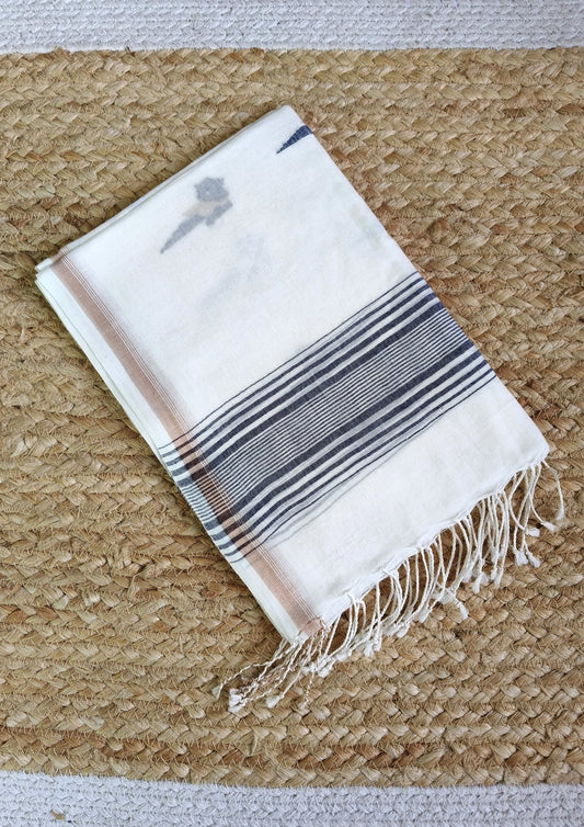 Jamdani Stole- Chidiya- White w3