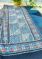 Ajrakh Cotton Dupatta - D1 Indigo - Wefta