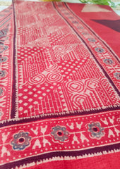 Ajrakh Cotton Dupatta - D3 Red - Wefta
