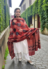 Ajrakh Cotton Dupatta - D6 Red - Wefta