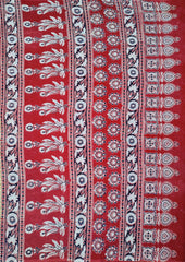 Ajrakh Handblock Printed Cotton Mulmul Saree- Mco2 Red - Wefta