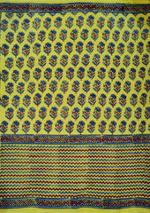Ajrakh Handblock Printed Cotton Mulmul Saree- Mco3 Yellow - Wefta