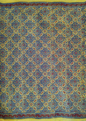 Ajrakh Handblock Printed Cotton Mulmul Saree- Mco3 Yellow - Wefta