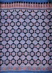 Ajrakh Handblock Printed Cotton Mulmul Saree- Mco6 Blue Red - Wefta