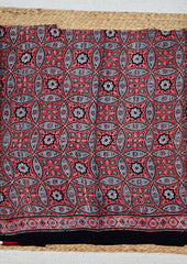 Ajrakh Handblock Printed Modal Saree- M1 Red - Wefta