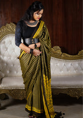 Ajrakh Handblock Printed Modal Saree - M10 Yellow - Wefta
