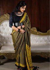 Ajrakh Handblock Printed Modal Saree - M10 Yellow - Wefta