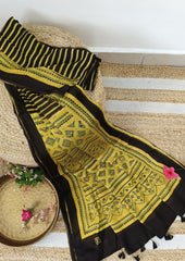 Ajrakh Handblock Printed Modal Saree - M10 Yellow - Wefta