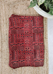 Ajrakh Handblock Printed Modal Saree - M13 Red - Wefta