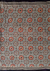 Ajrakh Handblock Printed Modal Saree - M14 Black - Wefta