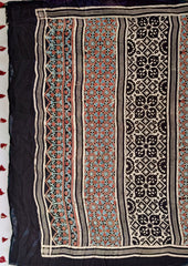 Ajrakh Handblock Printed Modal Saree - M14 Black - Wefta