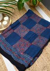 Ajrakh Handblock Printed Modal Saree - M2 Blue - Wefta