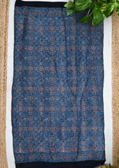Ajrakh Handblock Printed Modal Saree- M3 Blue - Wefta