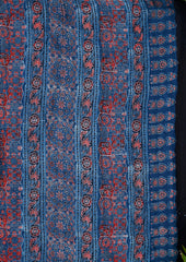 Ajrakh Handblock Printed Modal Saree- M5 Blue - Wefta