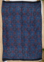 Ajrakh Handblock Printed Modal Saree- M6 Blue - Wefta