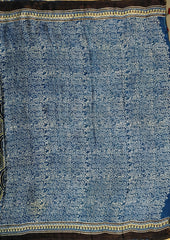 Ajrakh Handblock Printed Modal Saree- M7 Blue - Wefta