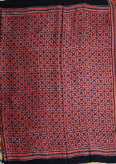 Ajrakh Handblock Printed Modal Saree- M8 Red - Wefta