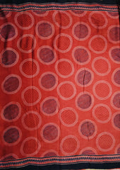 Ajrakh Handblock Printed Modal Saree- M8 Red - Wefta