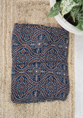 Ajrakh Handblock Printed Modal Saree - M9 Blue - Wefta
