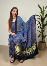 Ajrakh Handblock Printed Modal Suit - Blue Ajm2 - Wefta
