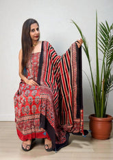Ajrakh Handblock Printed Modal Suit - Red Ajm1 - Wefta