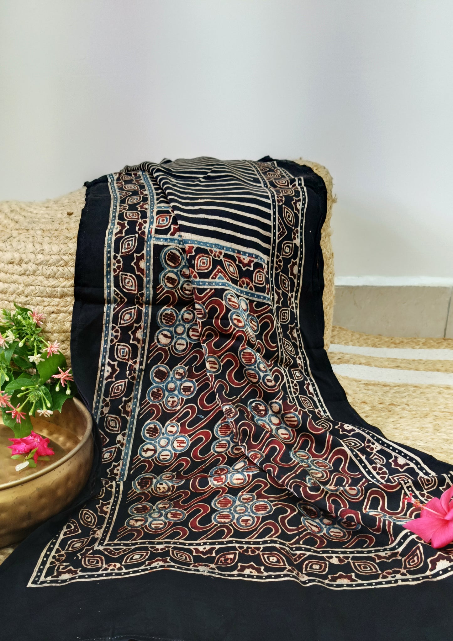 Handblock Printed Ajrakh Modal Stole- S4