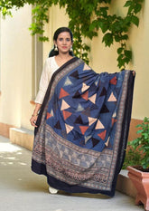 Ajrakh Cotton Dupatta- D1 Indigo