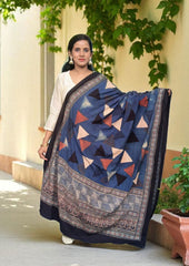 Ajrakh Cotton Dupatta- D1 Indigo