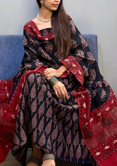 Bagru Chanderi Suit - Black 01 - Wefta