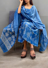 Bagru Chanderi Suit - Blue 01 - Wefta