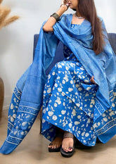 Bagru Chanderi Suit- Blue 02 - Wefta