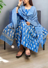 Bagru Chanderi Suit - Blue 03 - Wefta