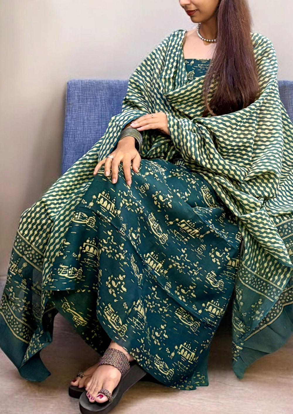 Bagru Chanderi Suit - Turq 01 - Wefta