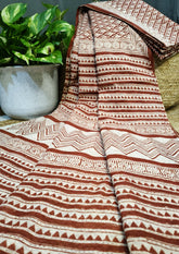 Bagru Handblock Print Cotton Mulmul Saree - Rust Red - Wefta
