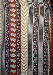 Bagru - Handblock print Cotton Saree - Cream Red1 - Wefta