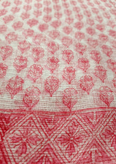 Bagru Handblock Print Kota Doria Saree - Pink Flowers - Wefta