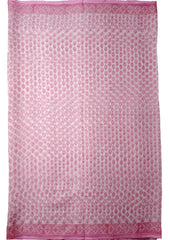 Bagru Handblock Print Kota Doria Saree - Pink Flowers - Wefta
