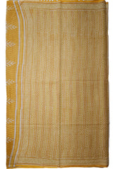 Bagru Handblock Print Kota Doria Saree - Yellow Waves - Wefta