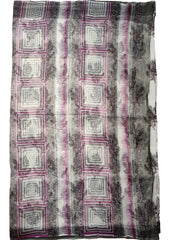 Bagru Handblock Print Kota Doria Sarees - Grey Pink Foliage - Wefta