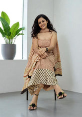 Bagru Handblock Print Suit B13- Cream1 - Wefta